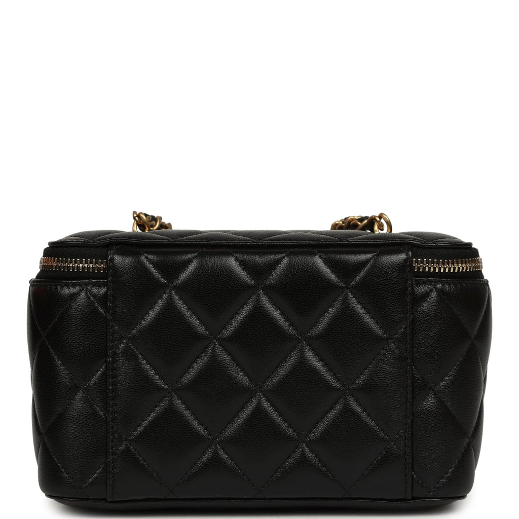 Small Pearl Crush Vanity Case Black Lambskin Brushed Gold Hardware