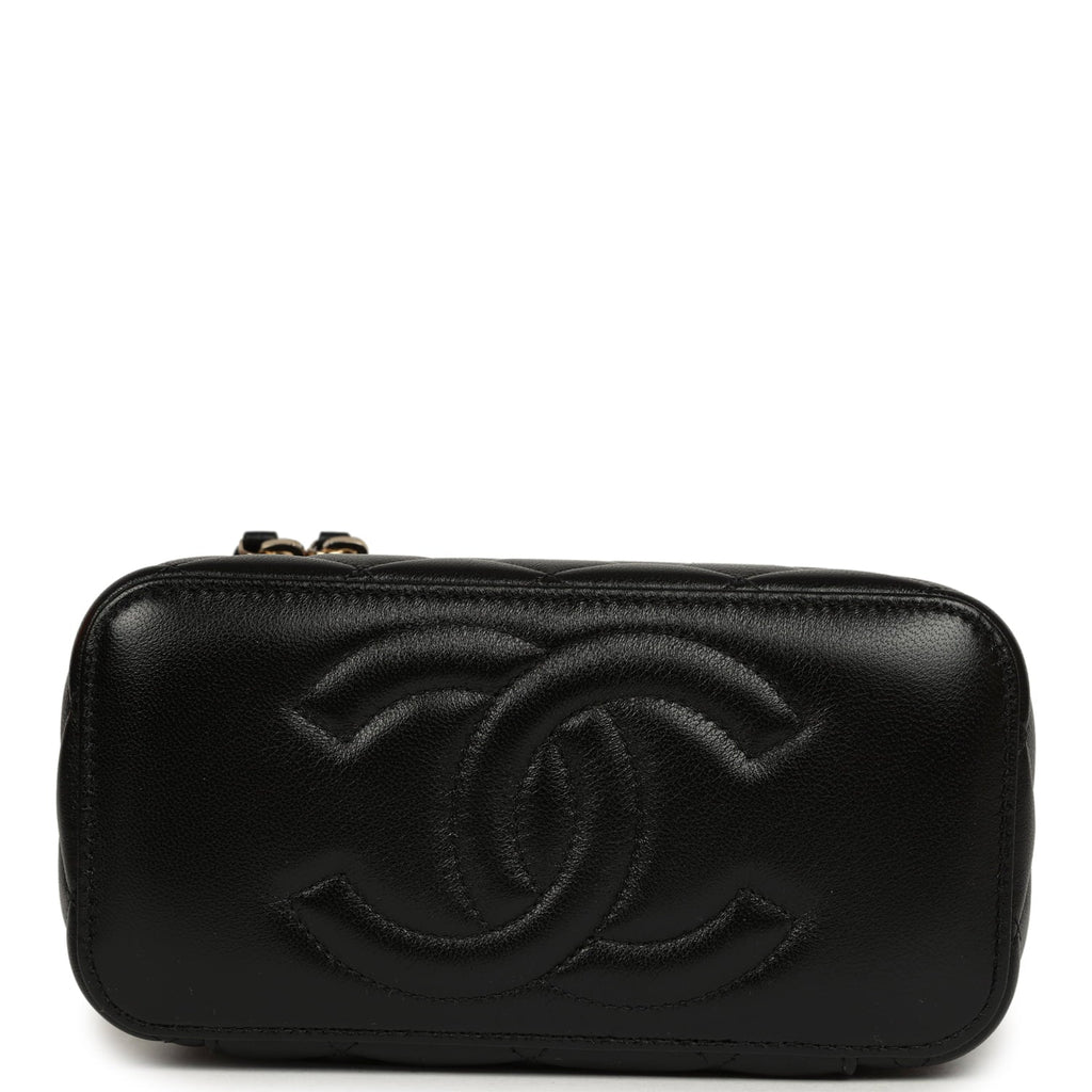Small Pearl Crush Vanity Case Black Lambskin Brushed Gold Hardware