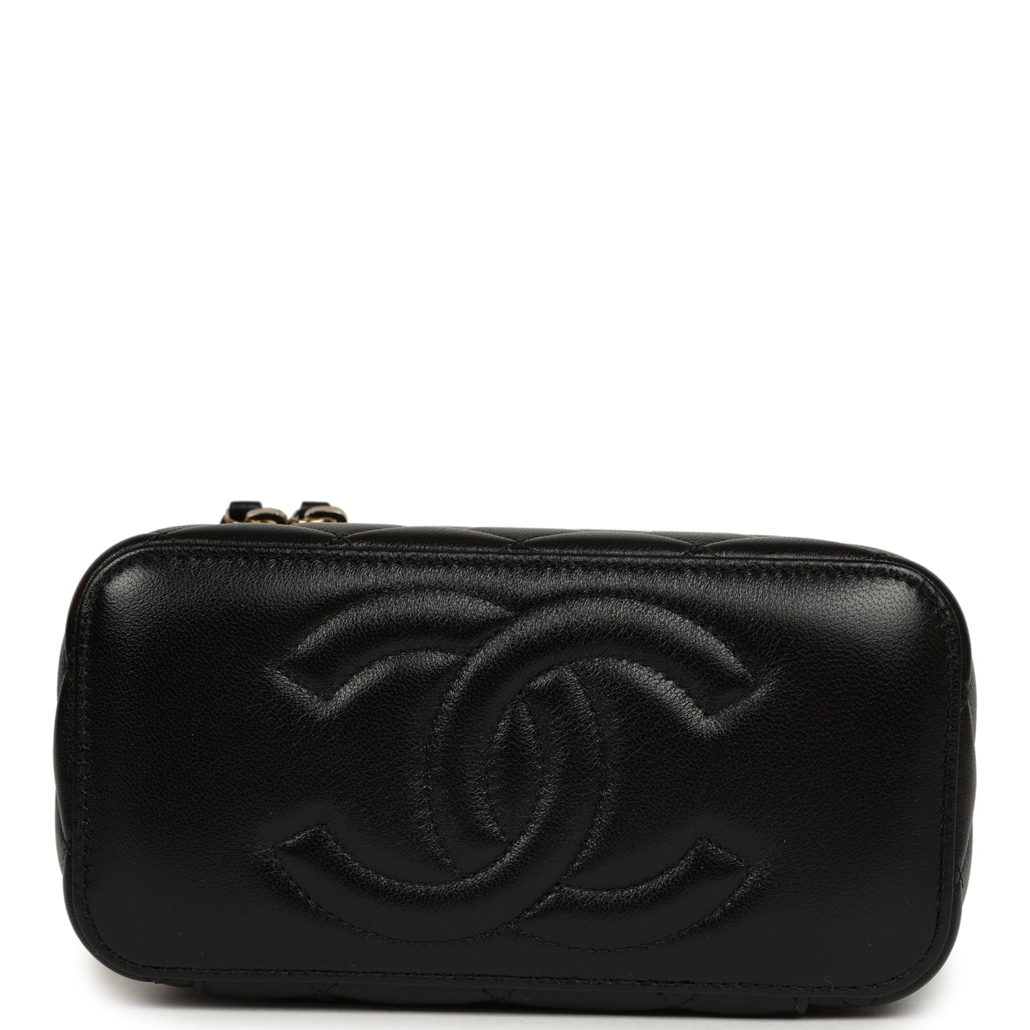 Small Pearl Crush Vanity Case Black Lambskin Brushed Gold Hardware