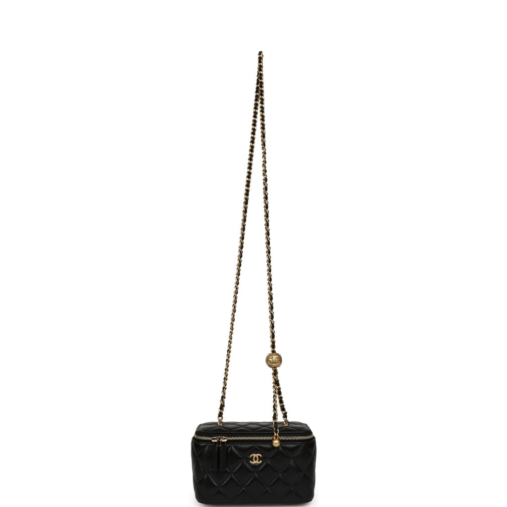 Small Pearl Crush Vanity Case Black Lambskin Brushed Gold Hardware