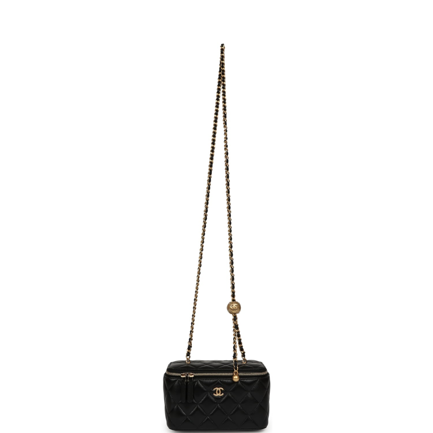 Small Pearl Crush Vanity Case Black Lambskin Brushed Gold Hardware