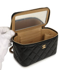 Small Pearl Crush Vanity Case Black Lambskin Brushed Gold Hardware