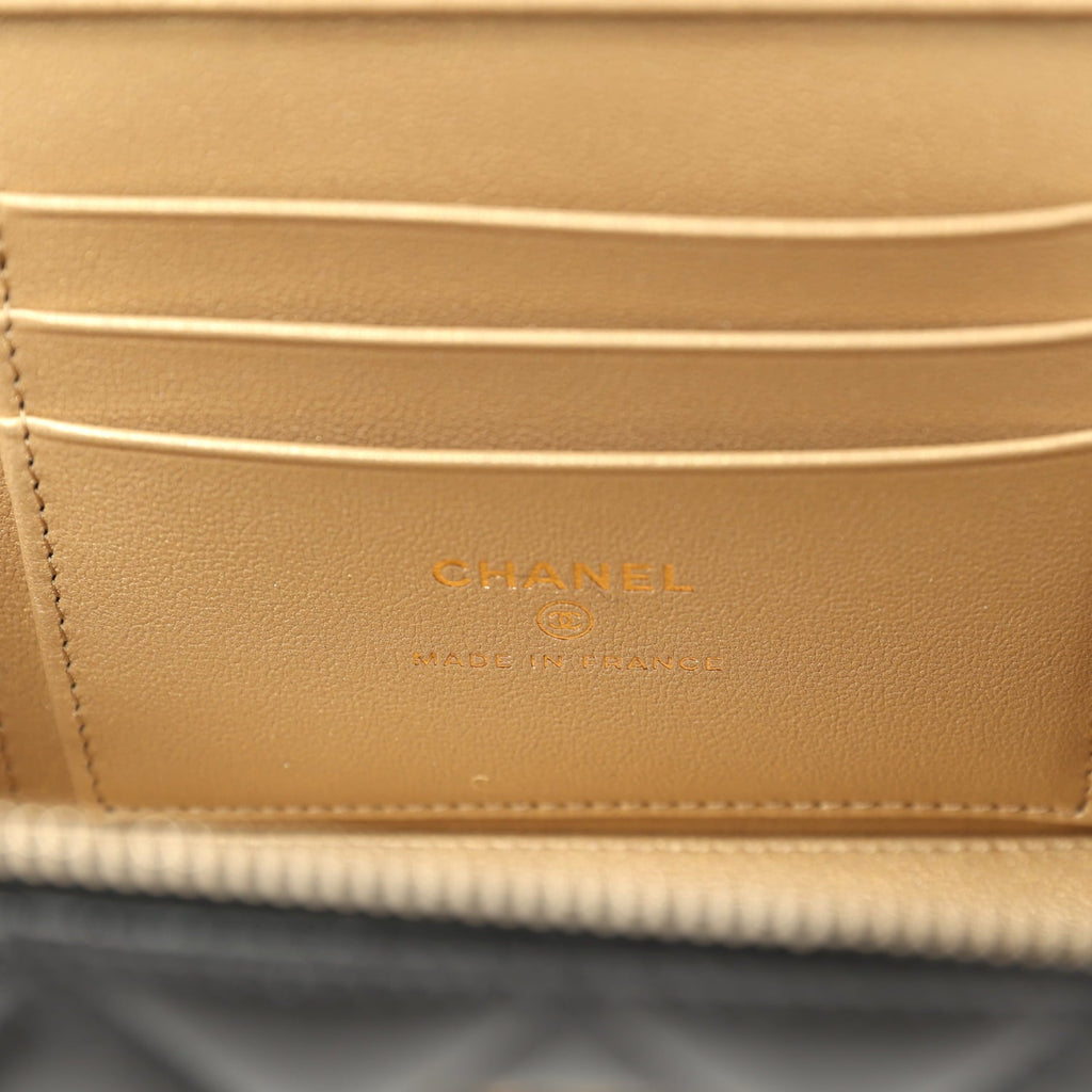 Small Pearl Crush Vanity Case Black Lambskin Brushed Gold Hardware