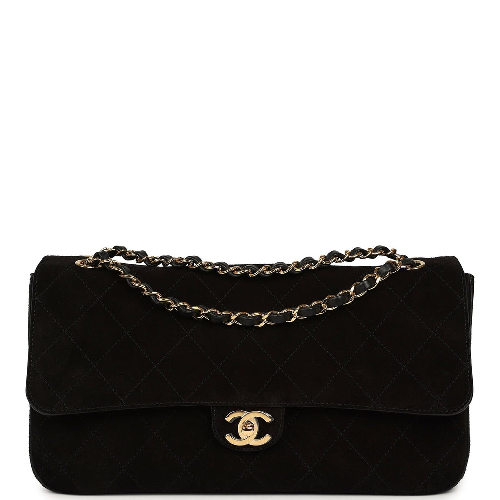 Maxi "Souplissimo" Small Flap Bag Black Suede Gold Hardware