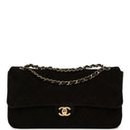 Maxi "Souplissimo" Small Flap Bag Black Suede Gold Hardware