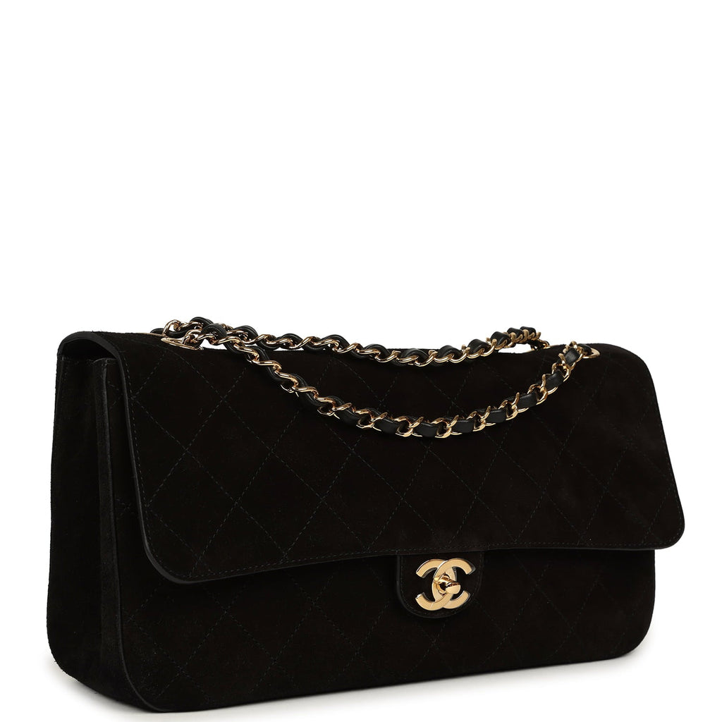 Maxi "Souplissimo" Small Flap Bag Black Suede Gold Hardware