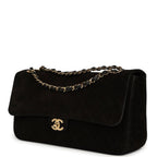 Maxi "Souplissimo" Small Flap Bag Black Suede Gold Hardware