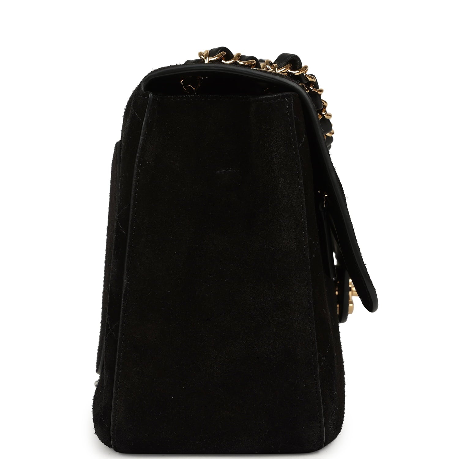 Maxi "Souplissimo" Small Flap Bag Black Suede Gold Hardware