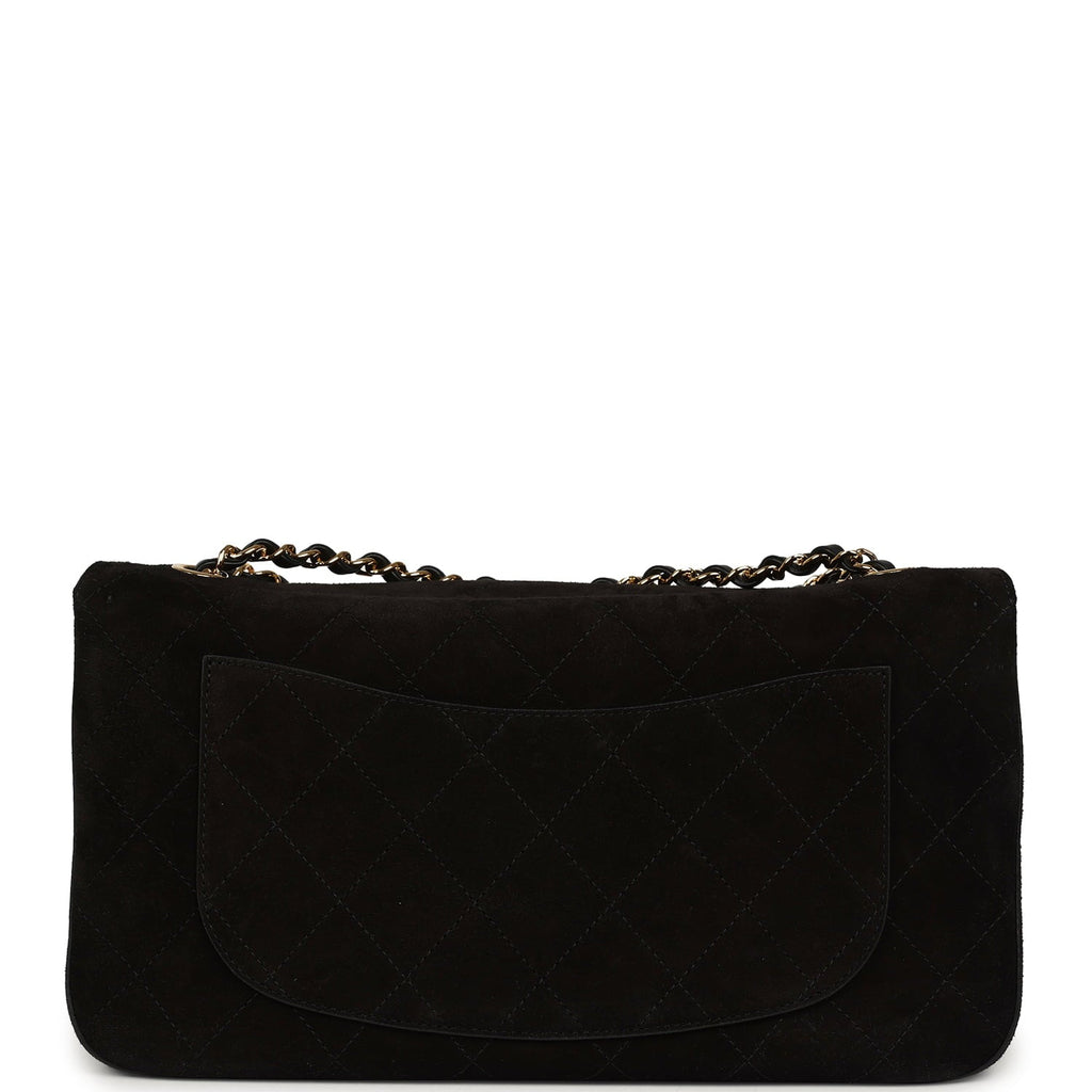Maxi "Souplissimo" Small Flap Bag Black Suede Gold Hardware