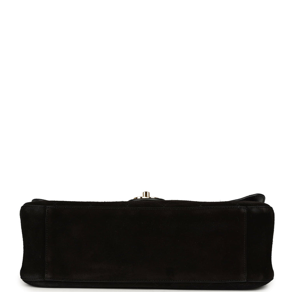 Maxi "Souplissimo" Small Flap Bag Black Suede Gold Hardware