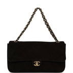 Maxi "Souplissimo" Small Flap Bag Black Suede Gold Hardware