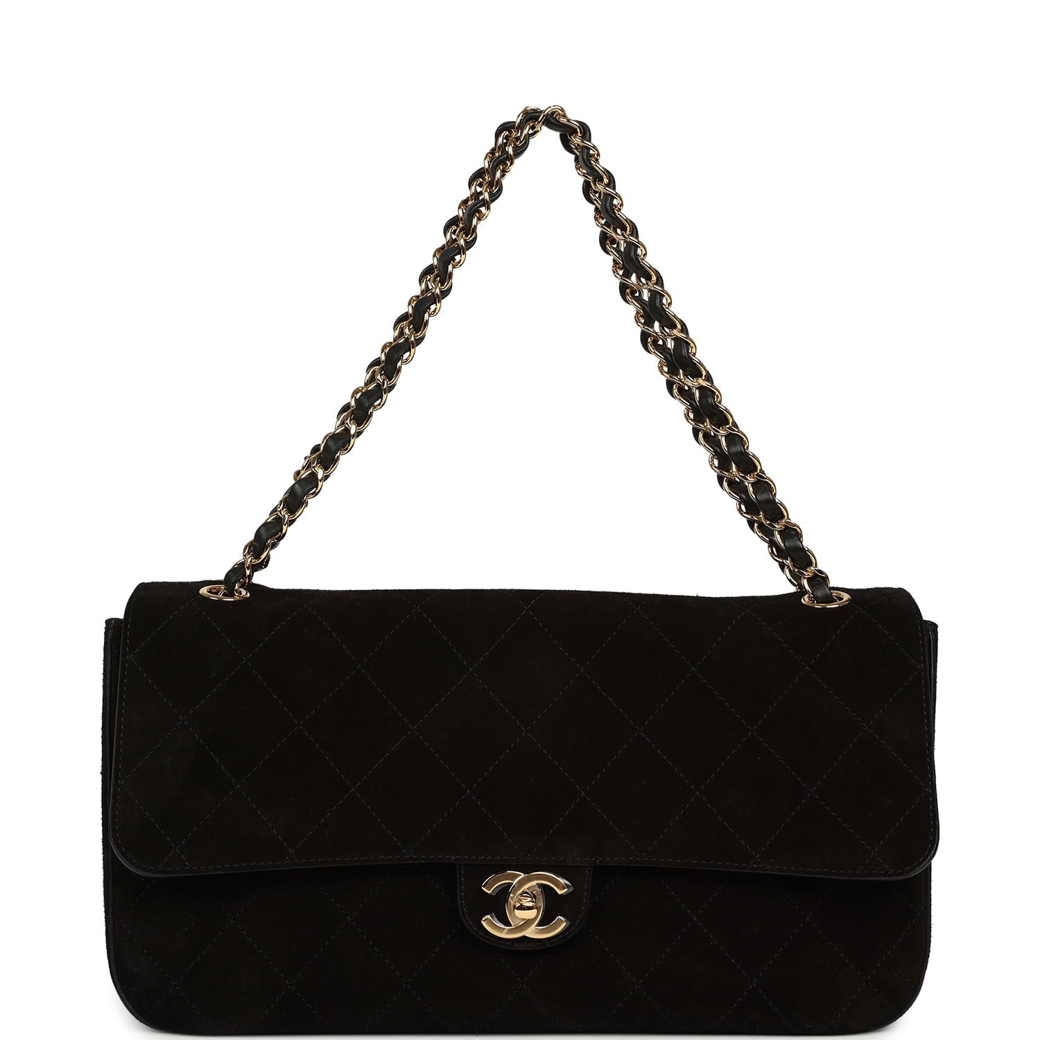 Maxi "Souplissimo" Small Flap Bag Black Suede Gold Hardware