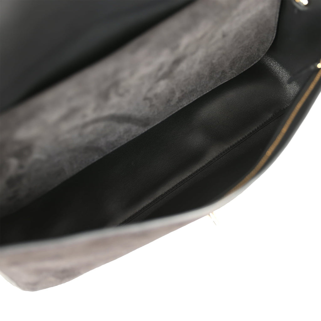 Maxi "Souplissimo" Small Flap Bag Black Suede Gold Hardware