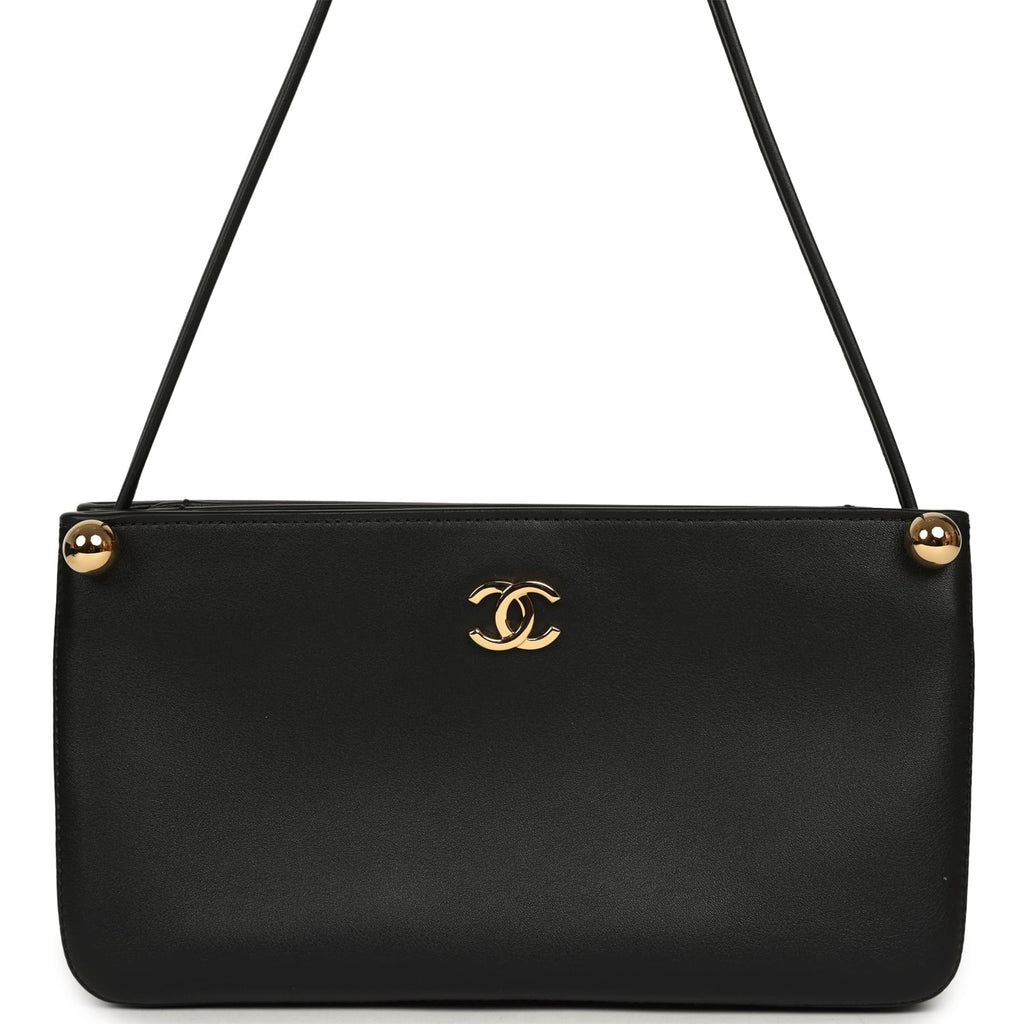 "Chic Studs" Clutch Bag Black Lambskin Gold Hardware