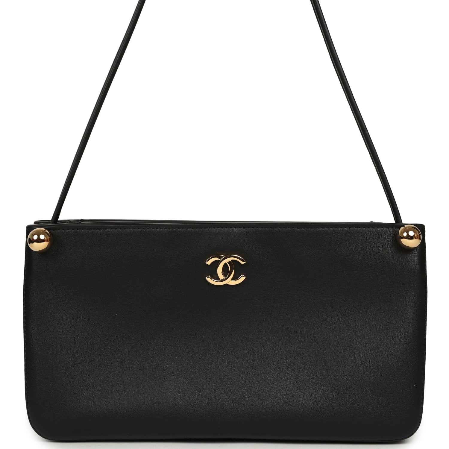 "Chic Studs" Clutch Bag Black Lambskin Gold Hardware