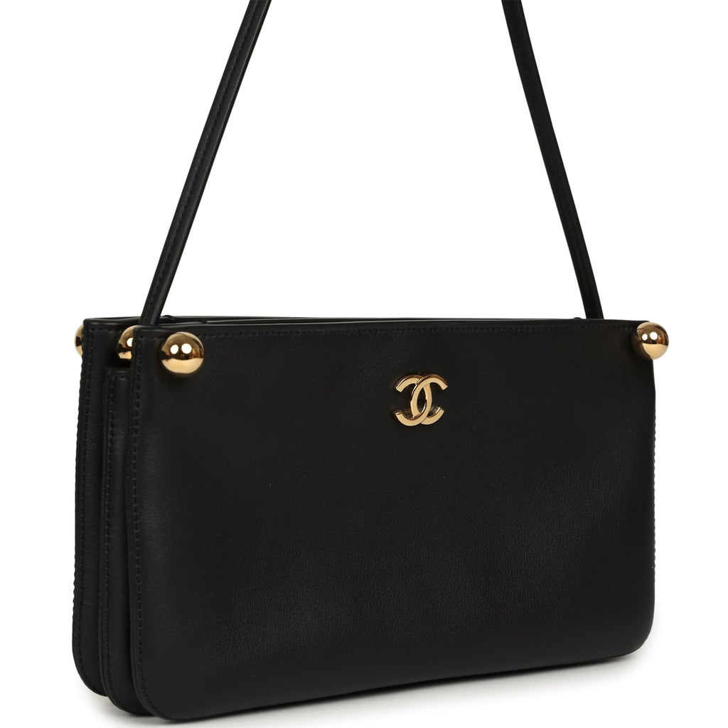"Chic Studs" Clutch Bag Black Lambskin Gold Hardware