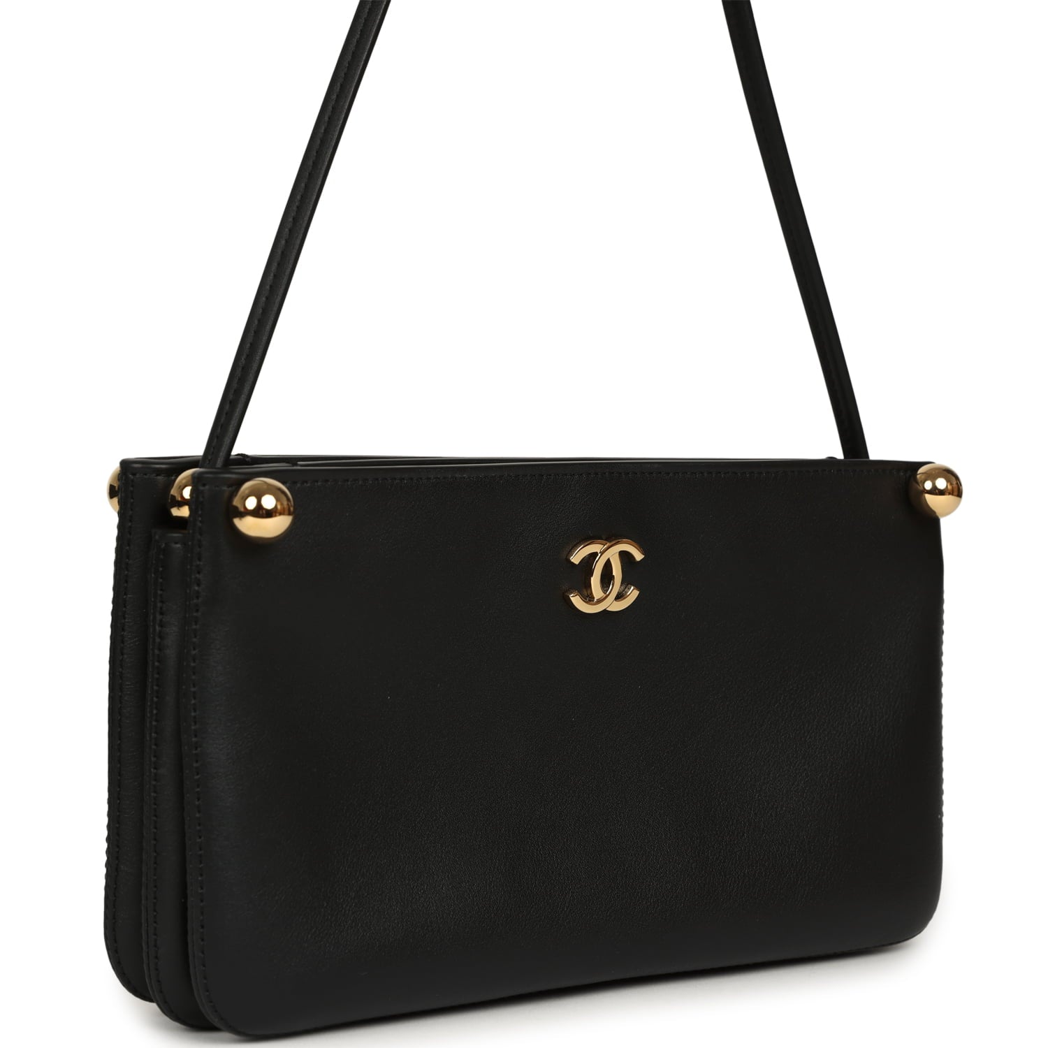 "Chic Studs" Clutch Bag Black Lambskin Gold Hardware