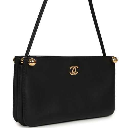 "Chic Studs" Clutch Bag Black Lambskin Gold Hardware