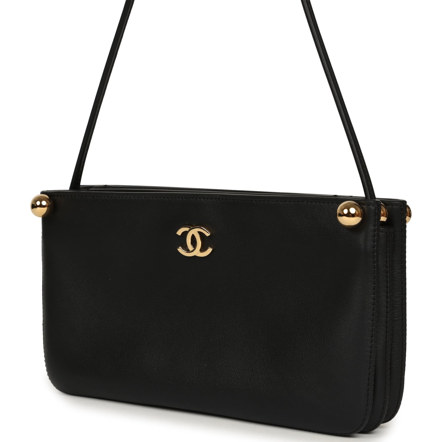 "Chic Studs" Clutch Bag Black Lambskin Gold Hardware