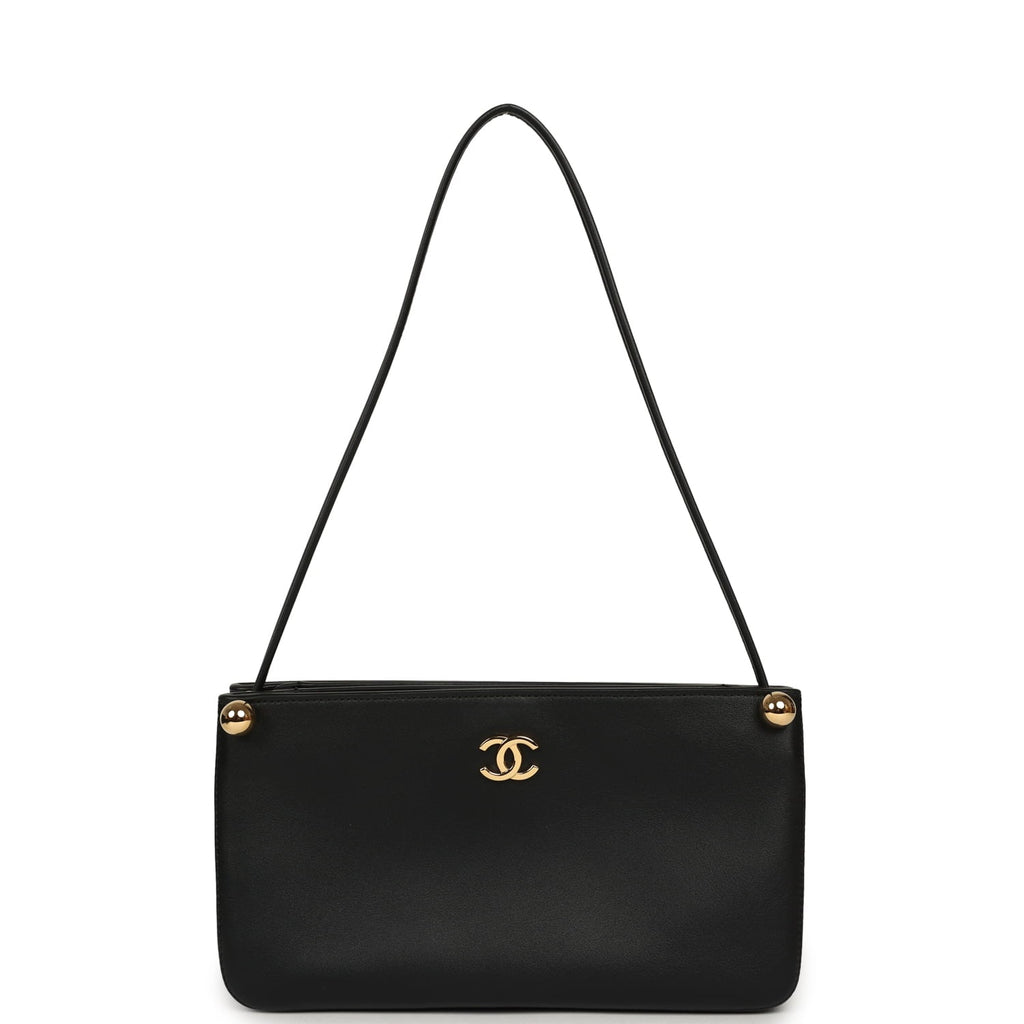 "Chic Studs" Clutch Bag Black Lambskin Gold Hardware