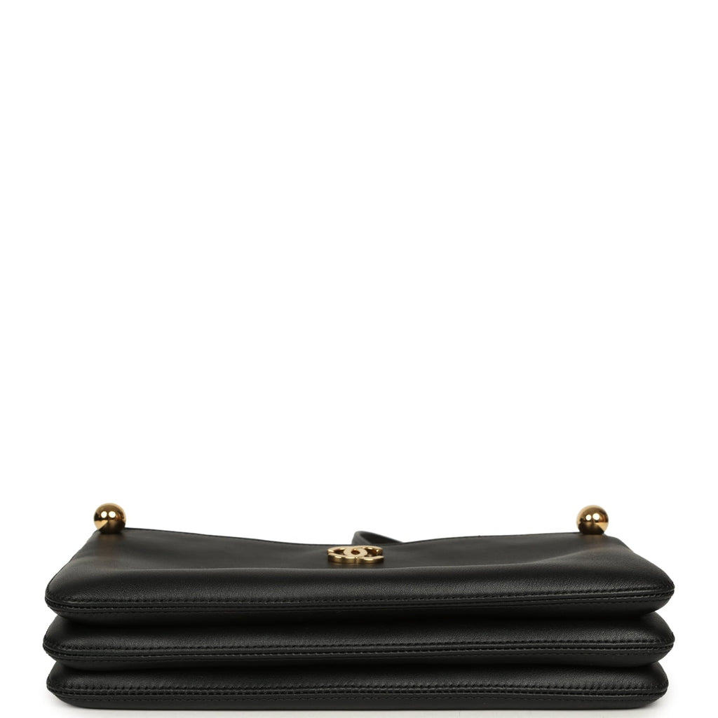 "Chic Studs" Clutch Bag Black Lambskin Gold Hardware