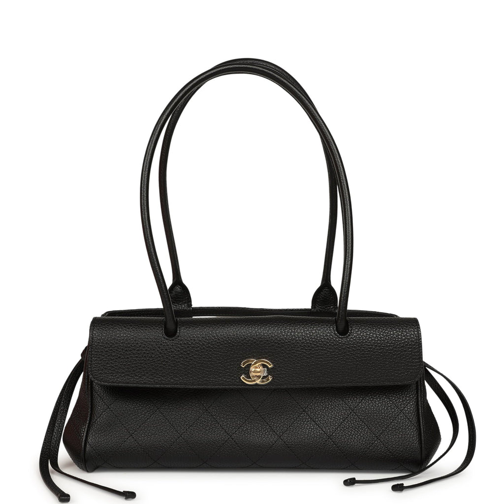 Small "Urban Essential" East West Shopping Tote Black Caviar Gold Hardware