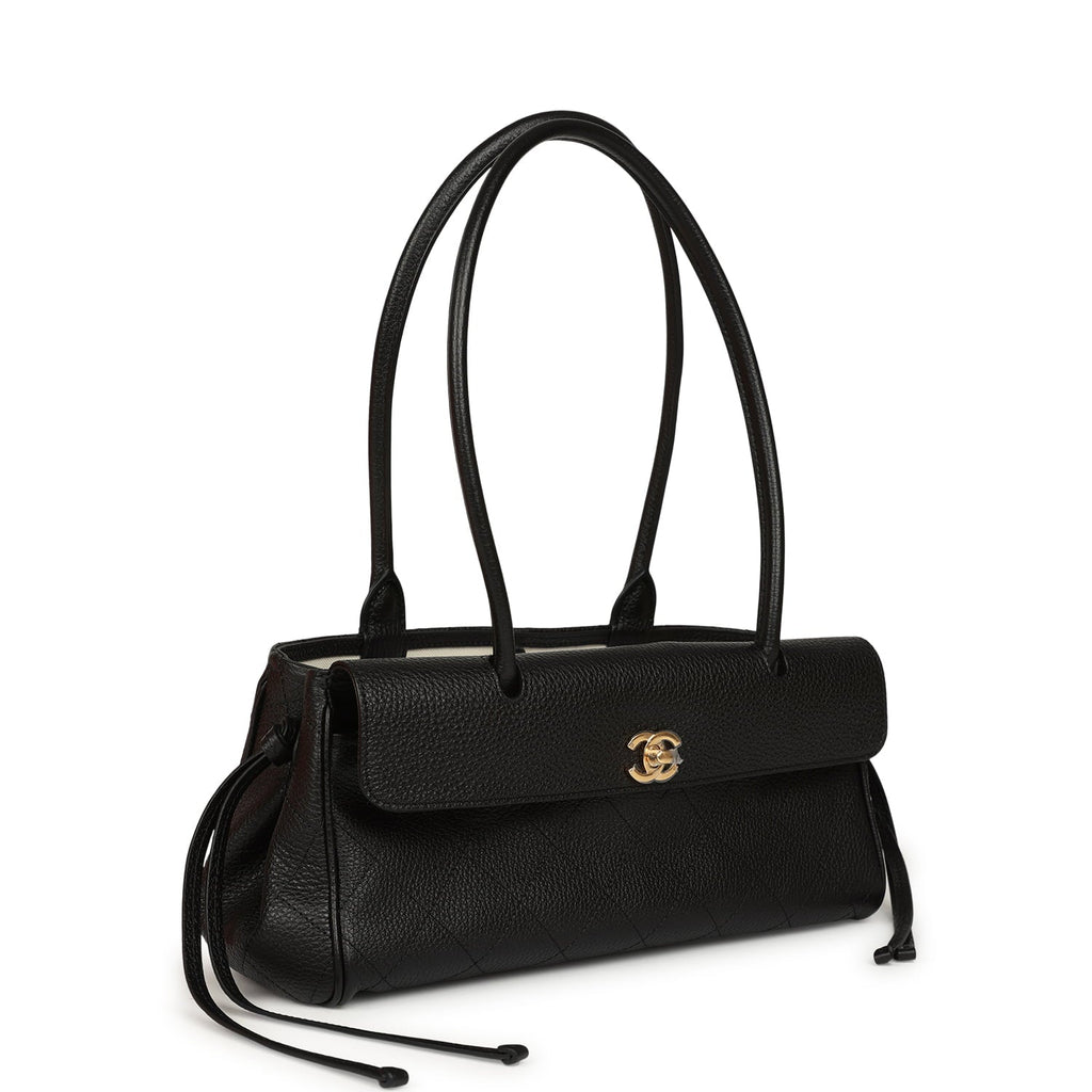 Small "Urban Essential" East West Shopping Tote Black Caviar Gold Hardware