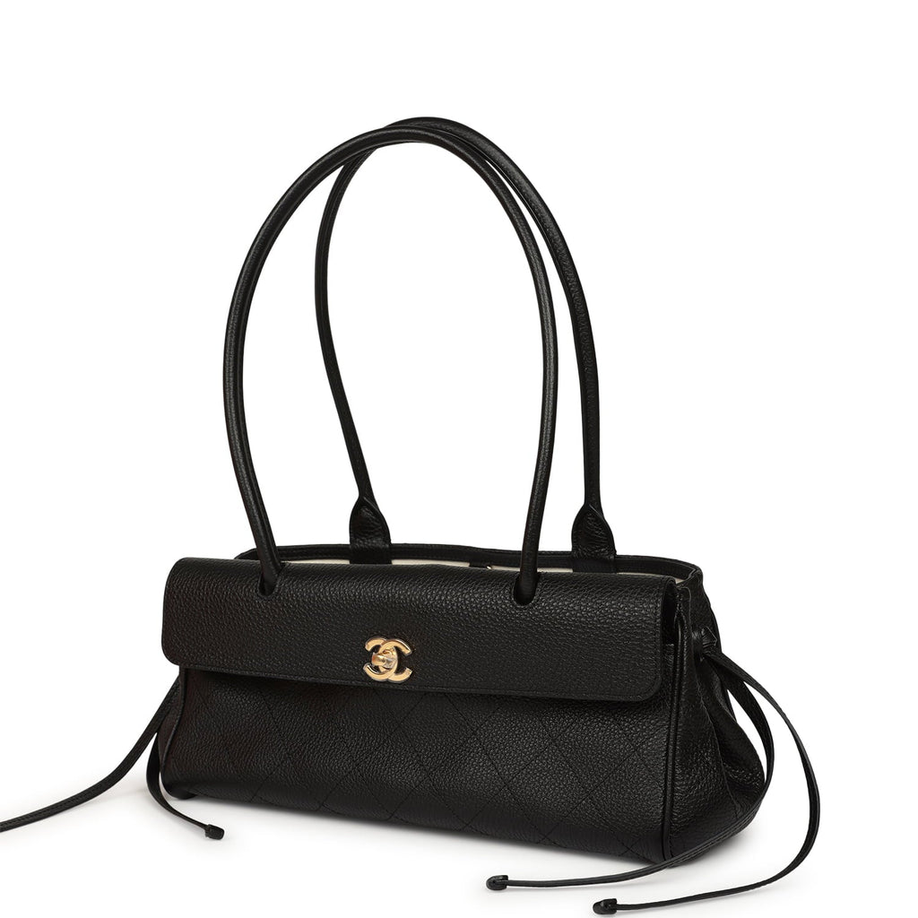 Small "Urban Essential" East West Shopping Tote Black Caviar Gold Hardware