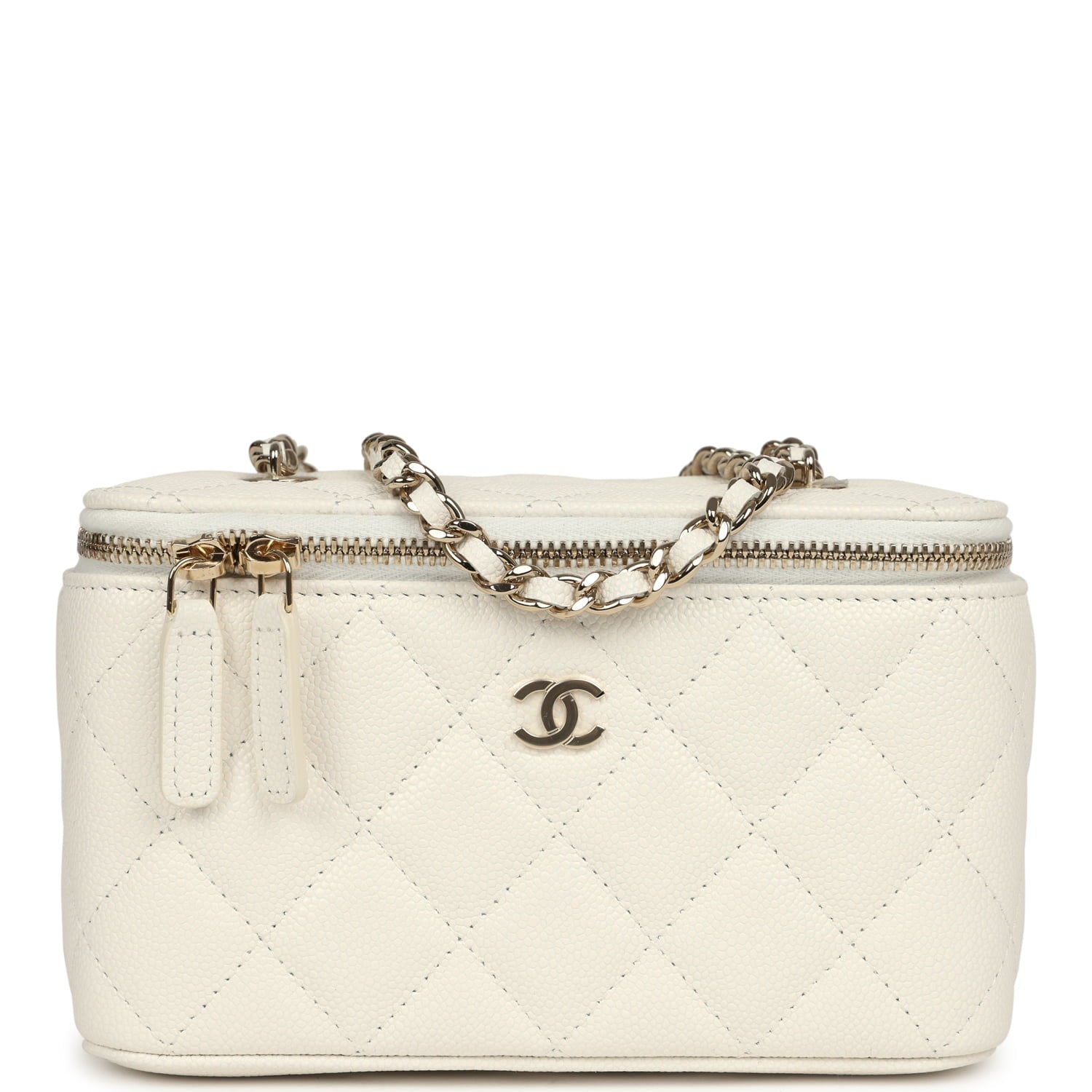 Small Vanity Case White Caviar Light Gold Hardware