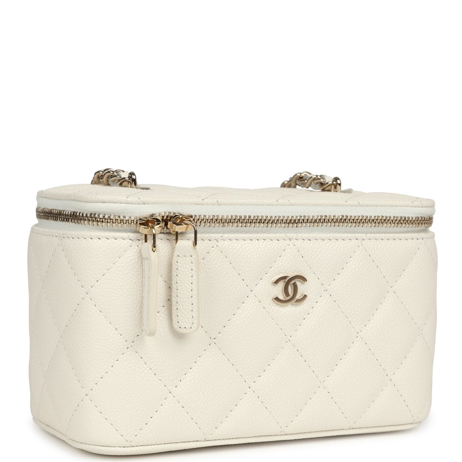 Small Vanity Case White Caviar Light Gold Hardware