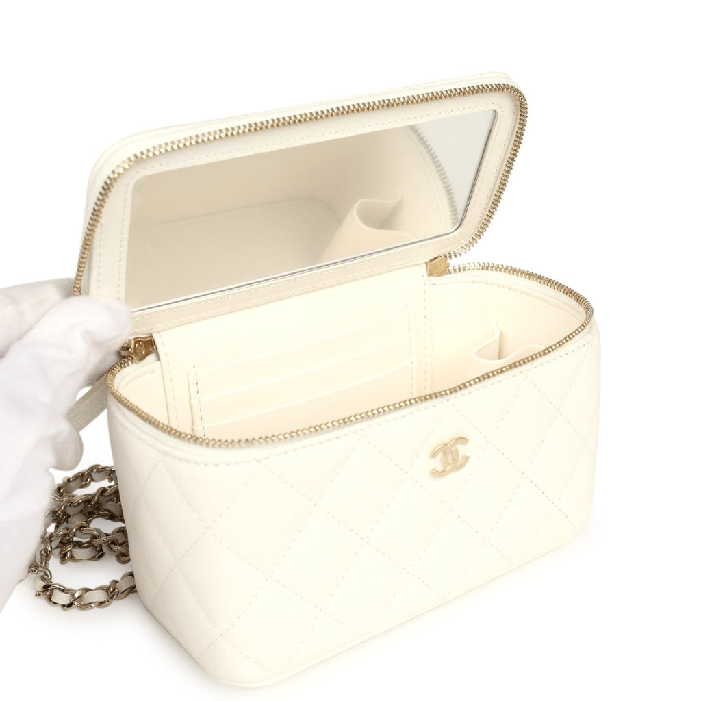 Small Vanity Case White Caviar Light Gold Hardware