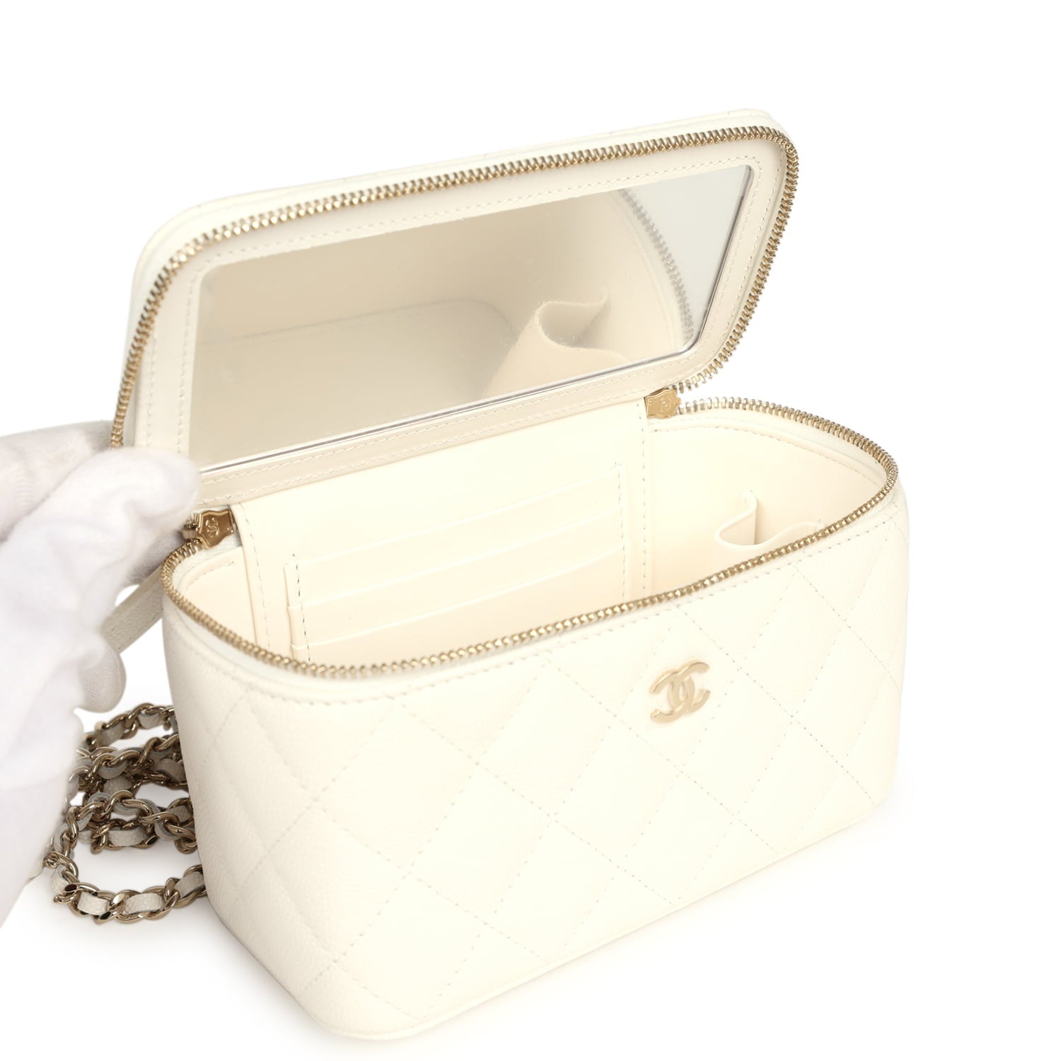 Small Vanity Case White Caviar Light Gold Hardware