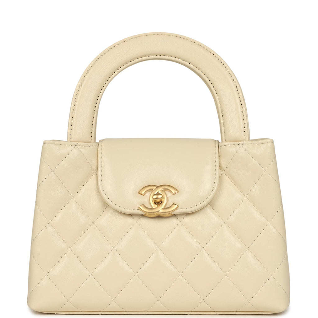 Small Kelly Shopper Light Beige Shiny Aged Calfskin Brushed Gold Hardware