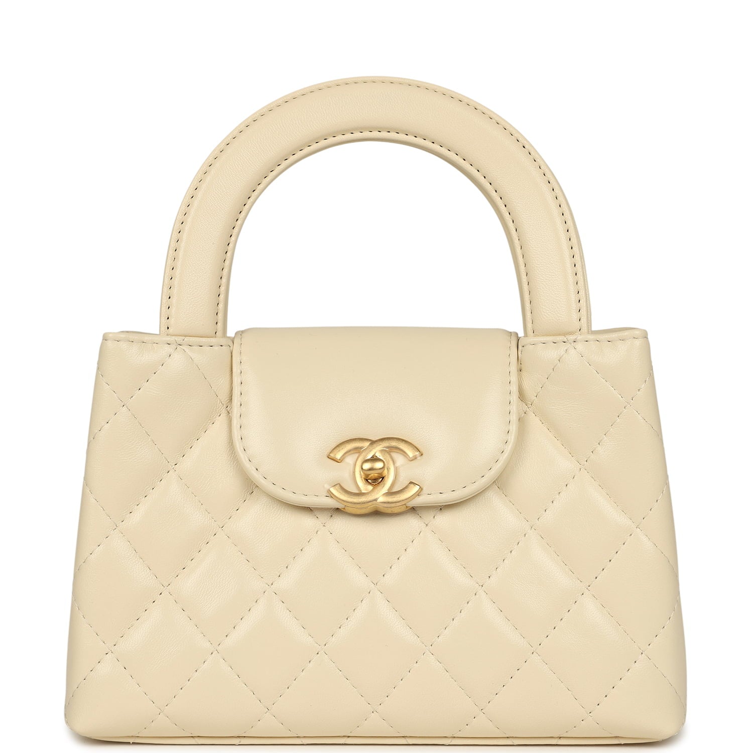 Small Kelly Shopper Light Beige Shiny Aged Calfskin Brushed Gold Hardware