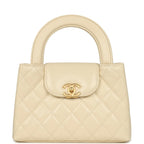 Small Kelly Shopper Light Beige Shiny Aged Calfskin Brushed Gold Hardware