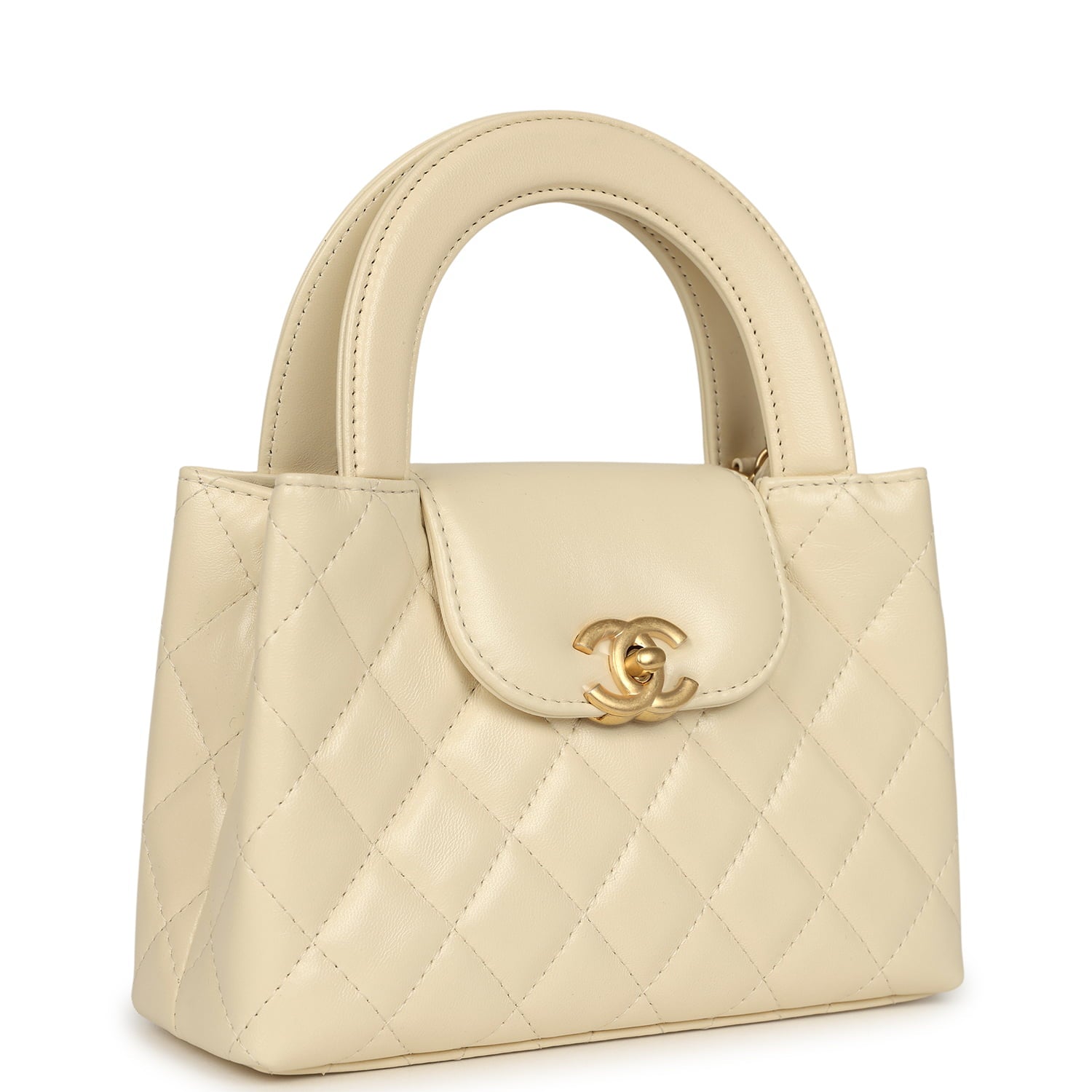 Small Kelly Shopper Light Beige Shiny Aged Calfskin Brushed Gold Hardware