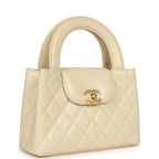 Small Kelly Shopper Light Beige Shiny Aged Calfskin Brushed Gold Hardware