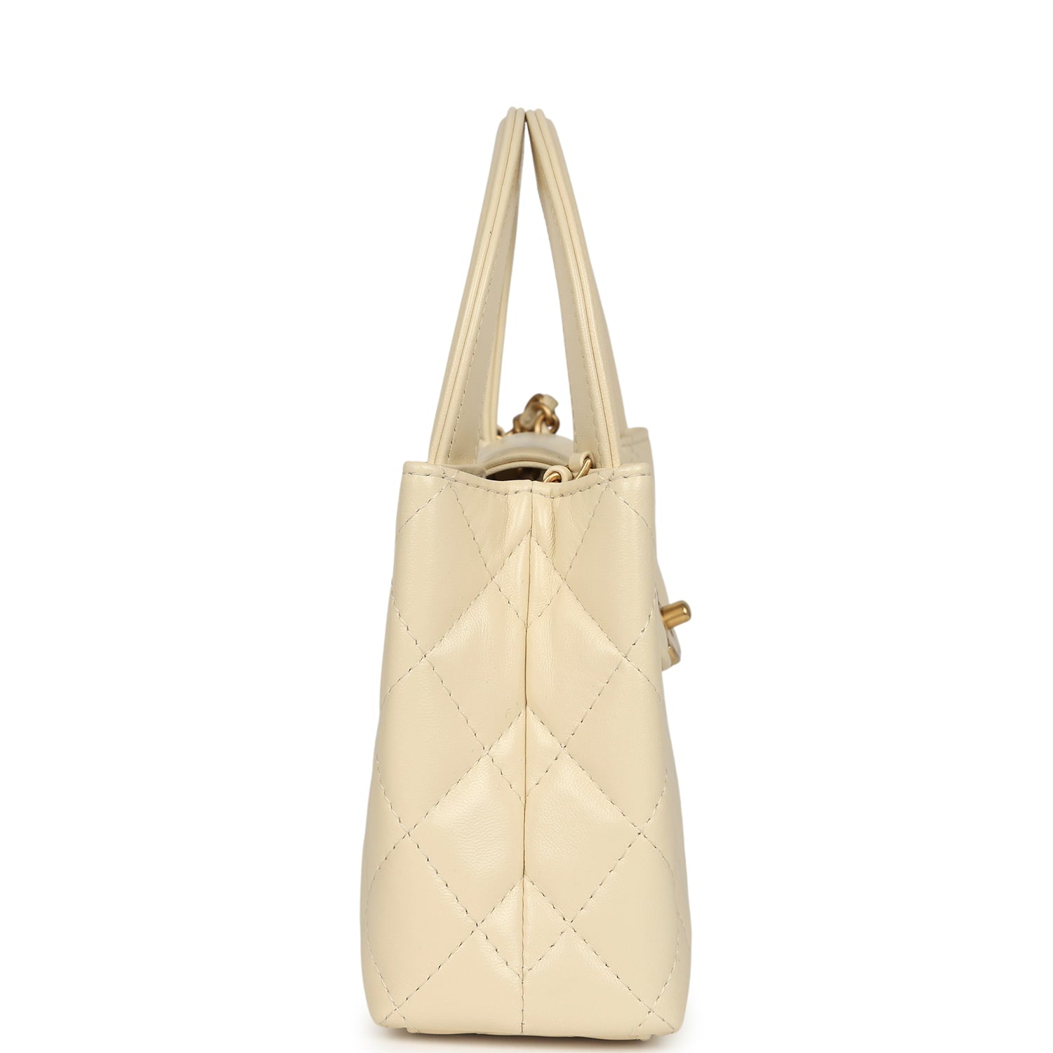 Small Kelly Shopper Light Beige Shiny Aged Calfskin Brushed Gold Hardware