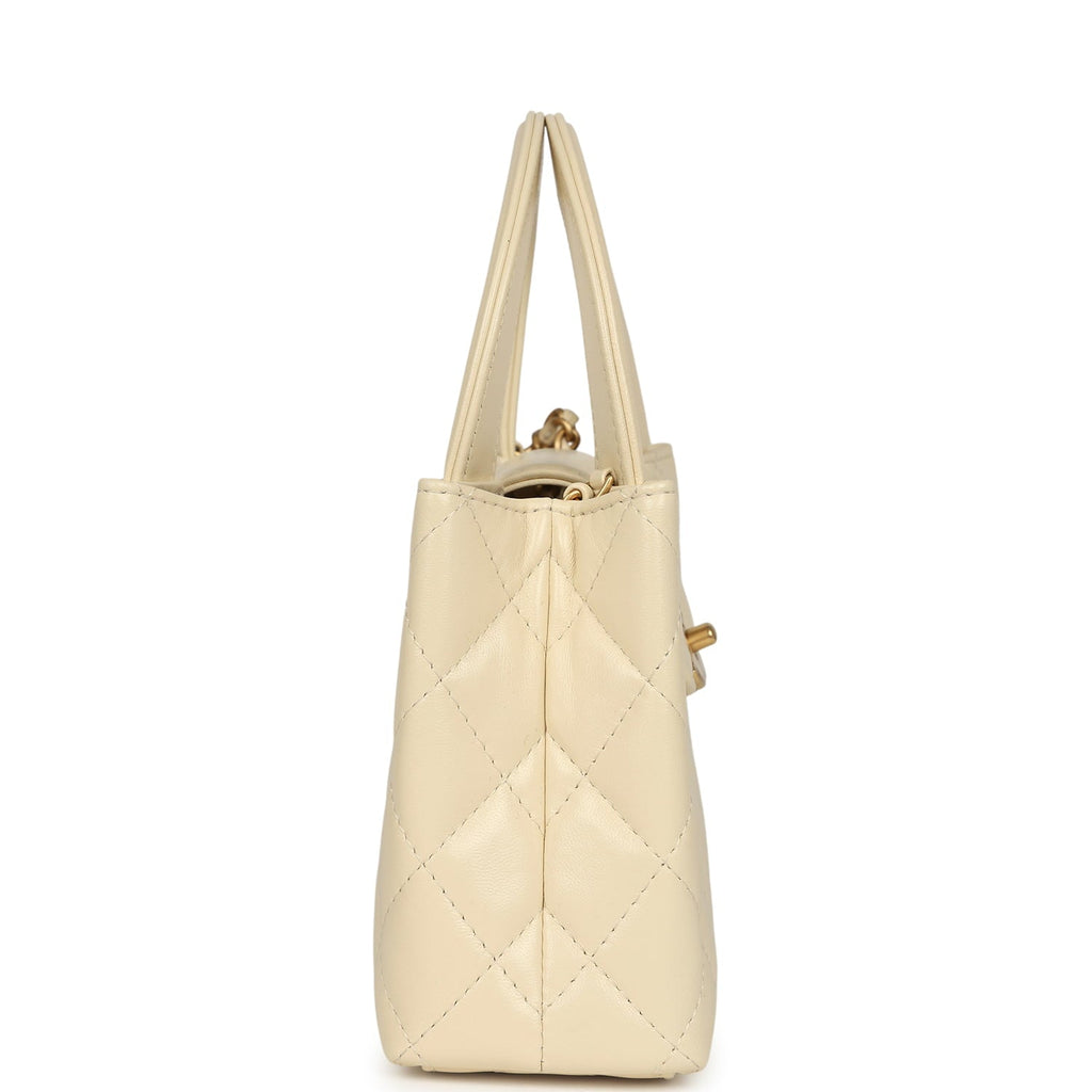 Small Kelly Shopper Light Beige Shiny Aged Calfskin Brushed Gold Hardware