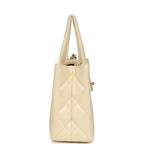 Small Kelly Shopper Light Beige Shiny Aged Calfskin Brushed Gold Hardware