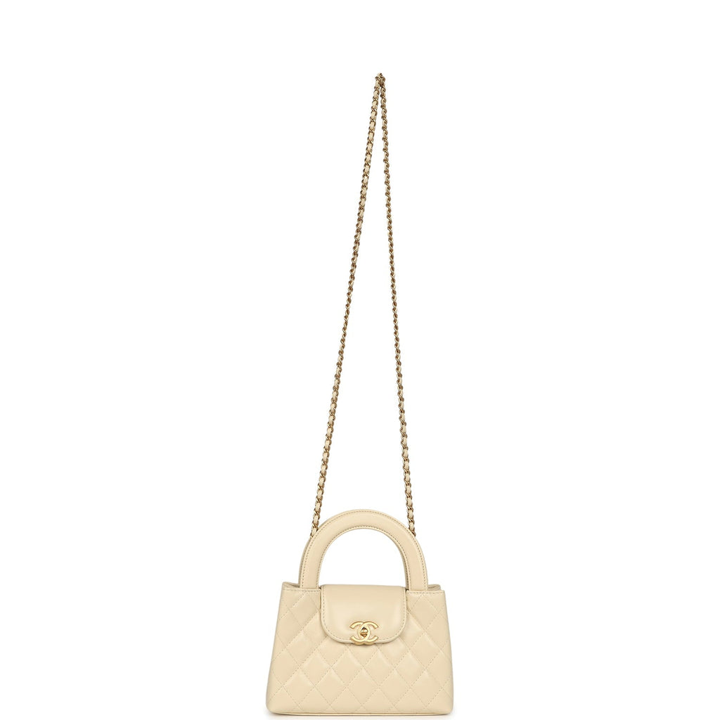 Small Kelly Shopper Light Beige Shiny Aged Calfskin Brushed Gold Hardware
