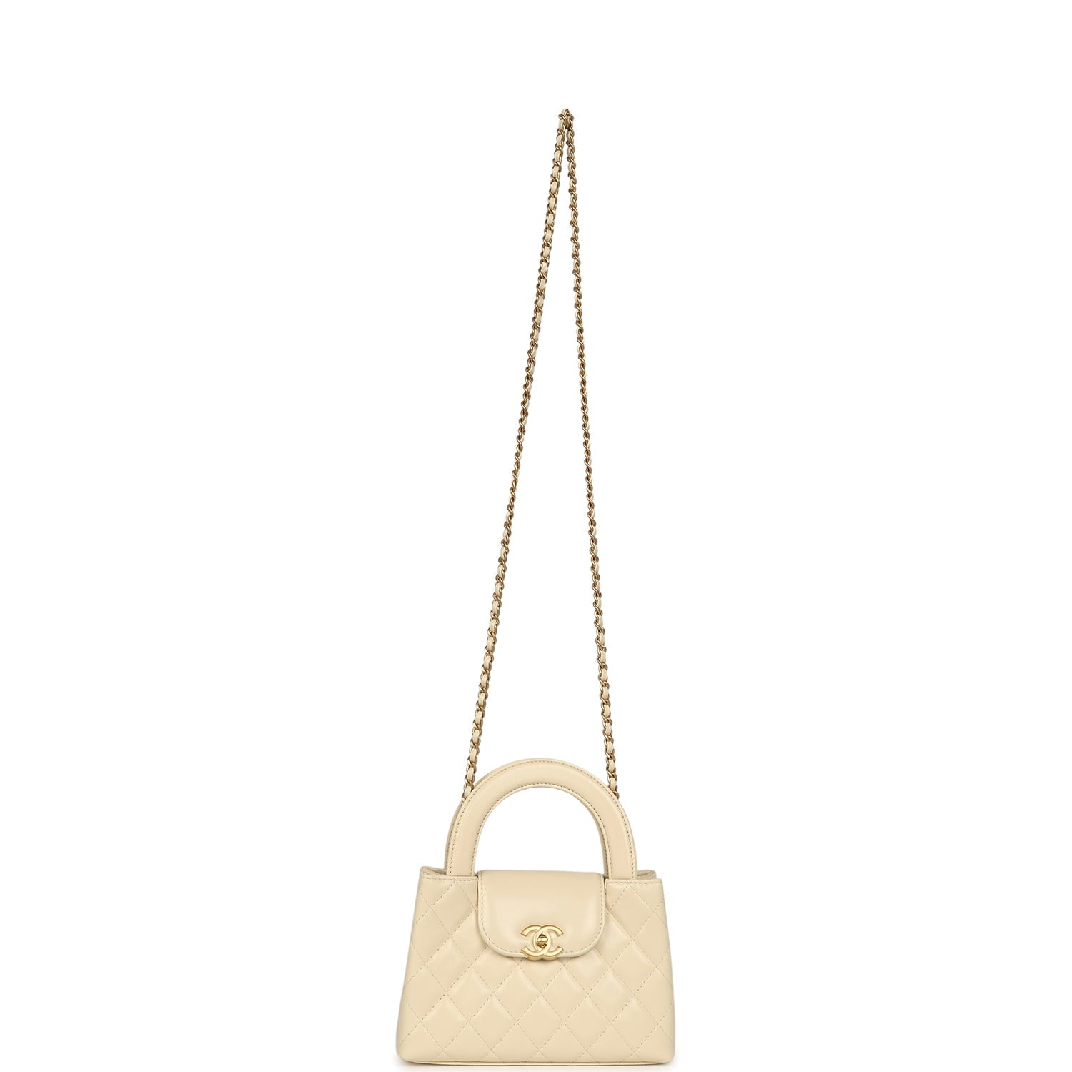 Small Kelly Shopper Light Beige Shiny Aged Calfskin Brushed Gold Hardware