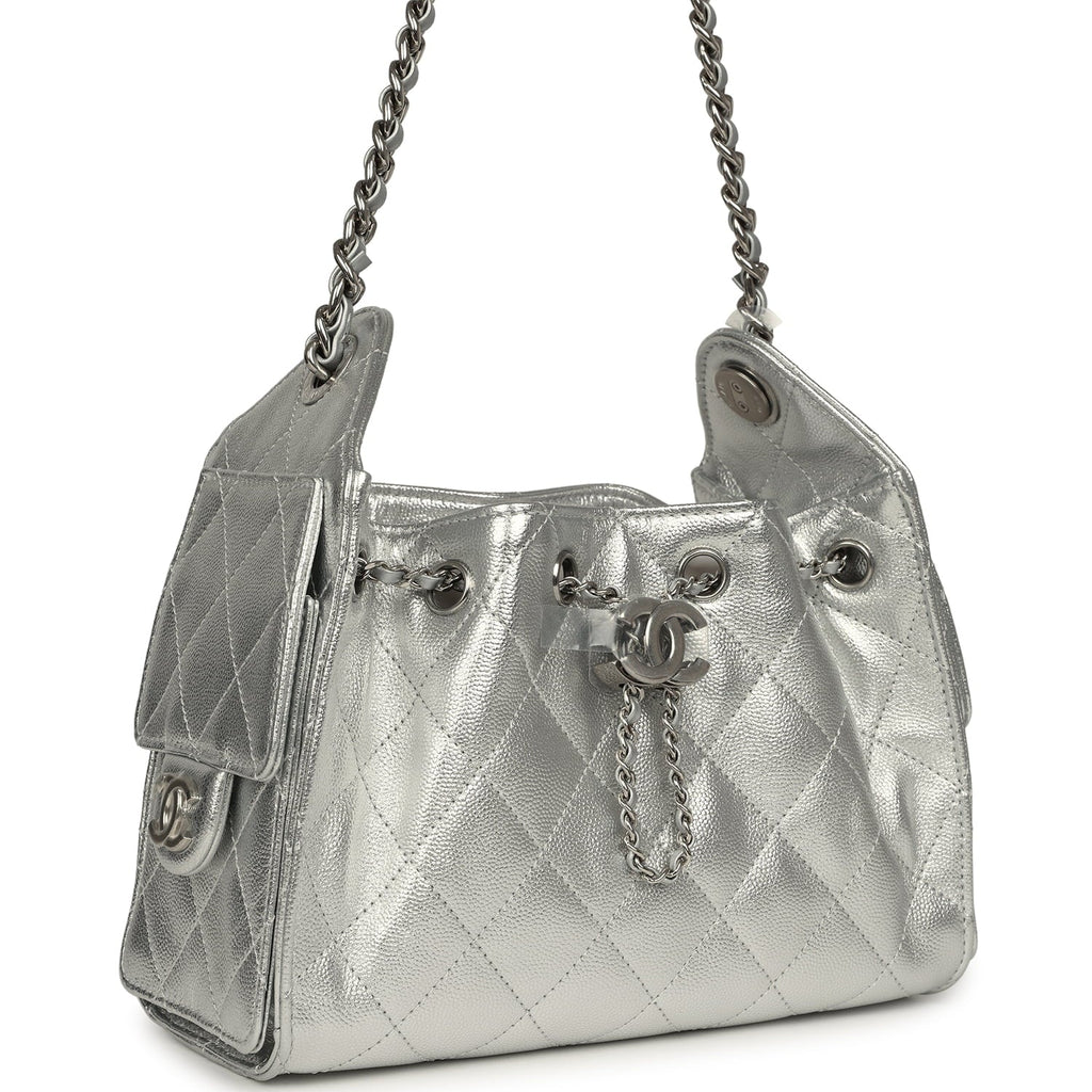 Mini 25 Hobo Bag Metallic Silver Caviar Silver Hardware