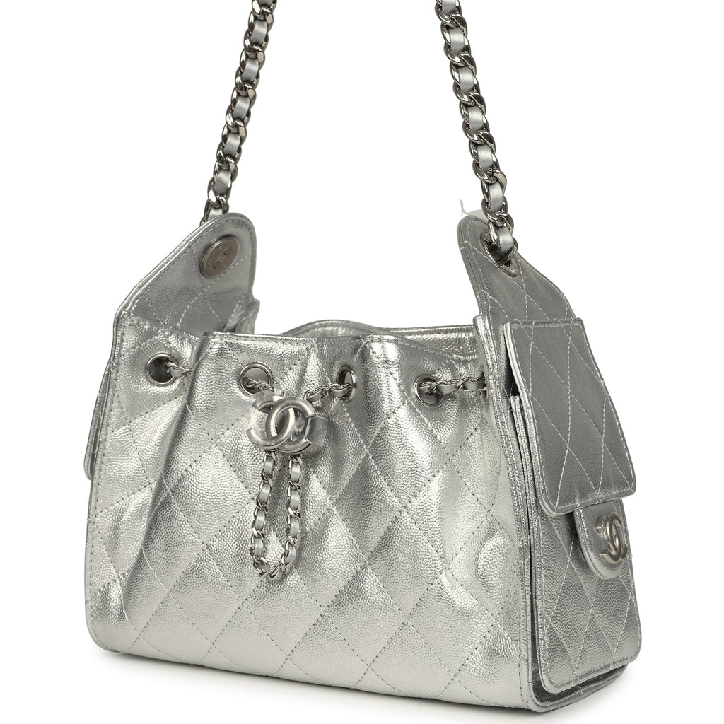 Mini 25 Hobo Bag Metallic Silver Caviar Silver Hardware