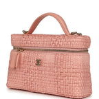 Top Handle Long Vanity Case with Chain Light Pink Braided Raffia Light Gold Hardware
