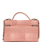 Top Handle Long Vanity Case with Chain Light Pink Braided Raffia Light Gold Hardware
