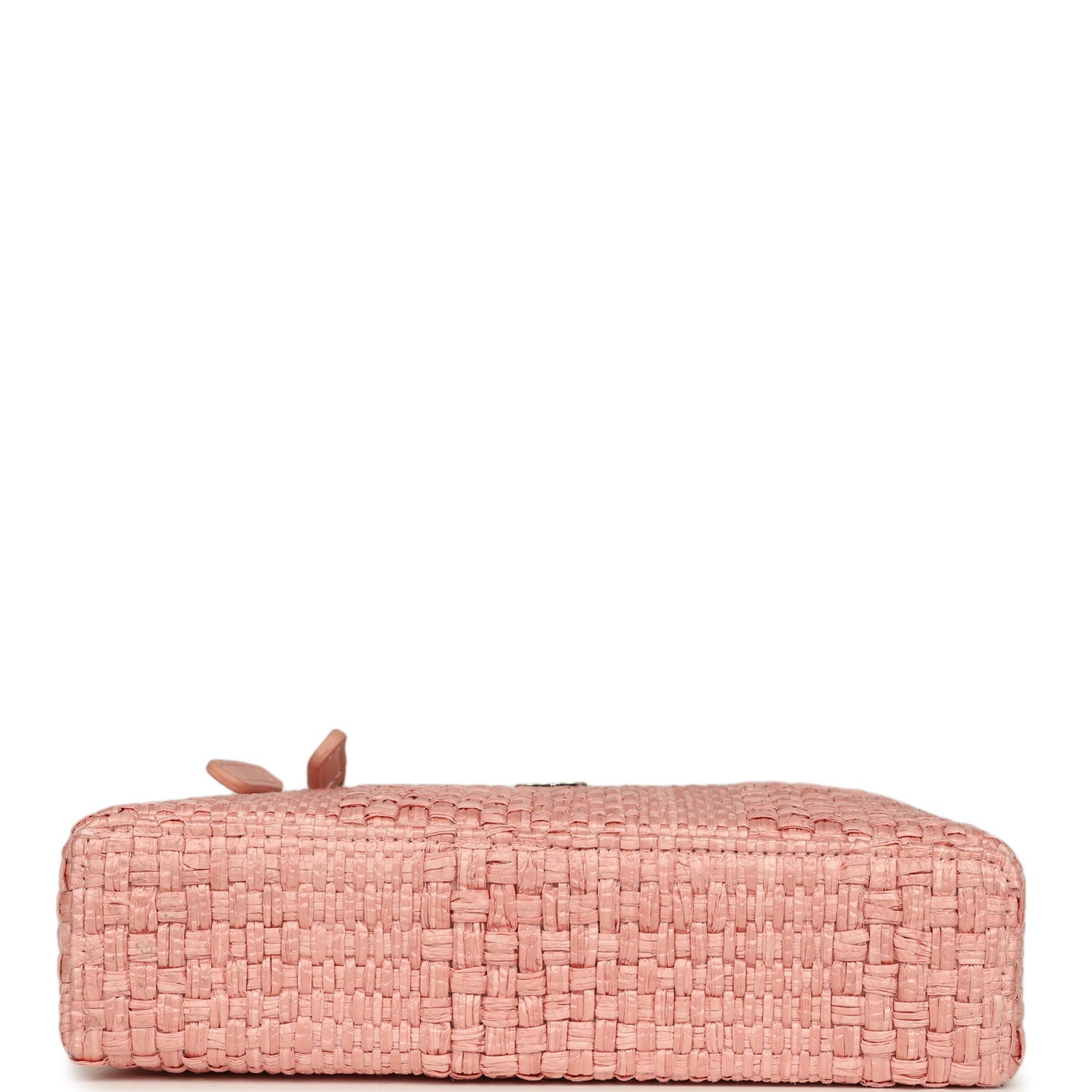 Top Handle Long Vanity Case with Chain Light Pink Braided Raffia Light Gold Hardware