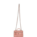 Top Handle Long Vanity Case with Chain Light Pink Braided Raffia Light Gold Hardware