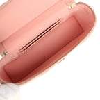 Top Handle Long Vanity Case with Chain Light Pink Braided Raffia Light Gold Hardware