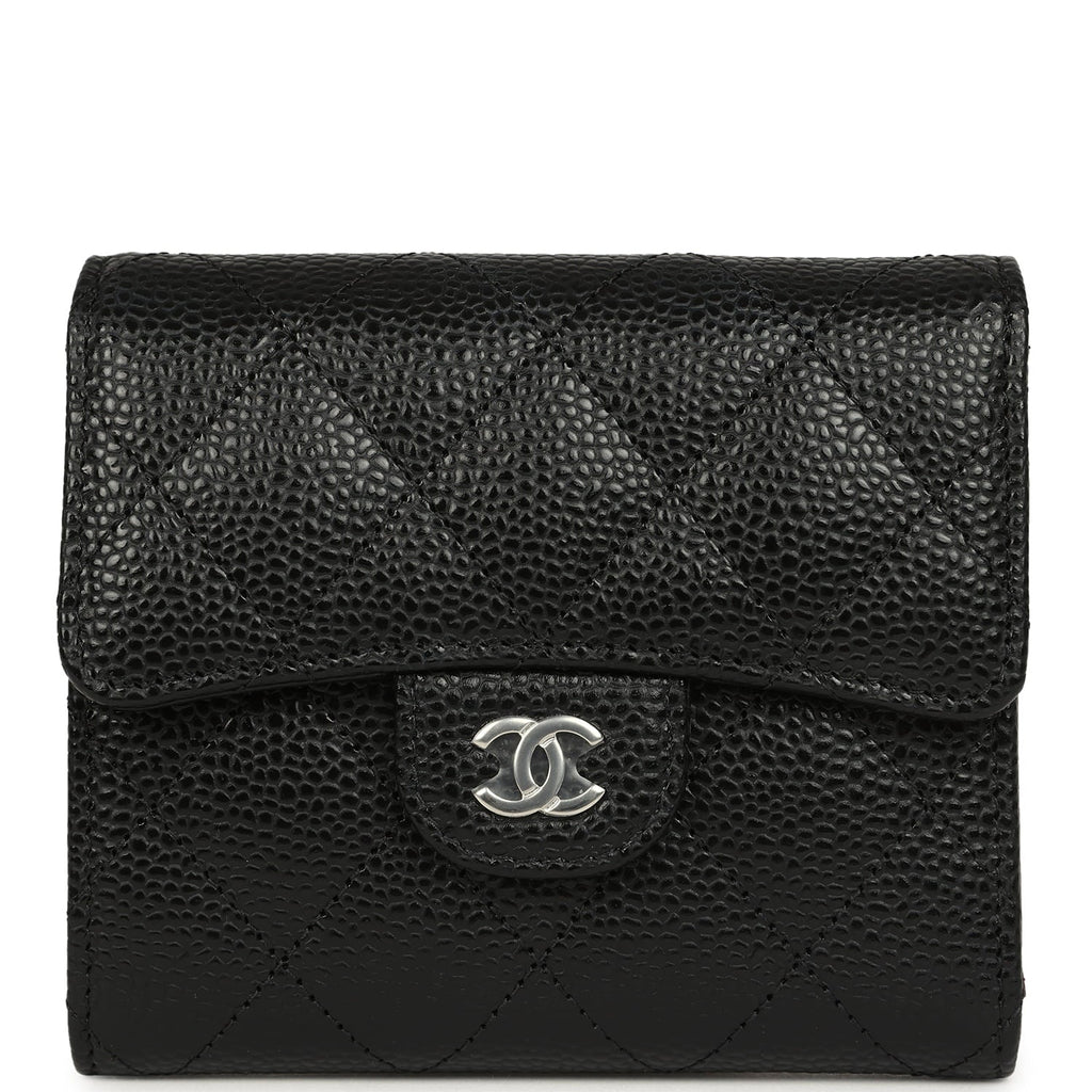 Small Classic Flap Wallet Black Shiny Caviar Silver Hardware